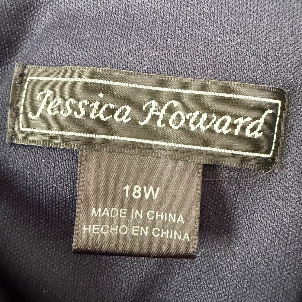Jessica Howard Women's Navy Chiffon V-Neck Mini Pleat Dress Size 18W - Picture 7 of 11
